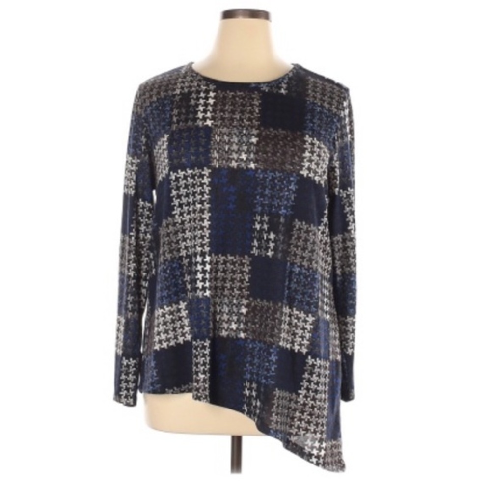 New Direction XL blue asymmetrical long sleeve top